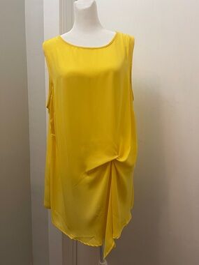 Yellow Sleeveless Asymmetric Twist Tunic Top